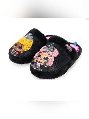 L.O.L. Surprise! NEW Girls Black Glitter Faux Fur Slippers Youth Size 4-5